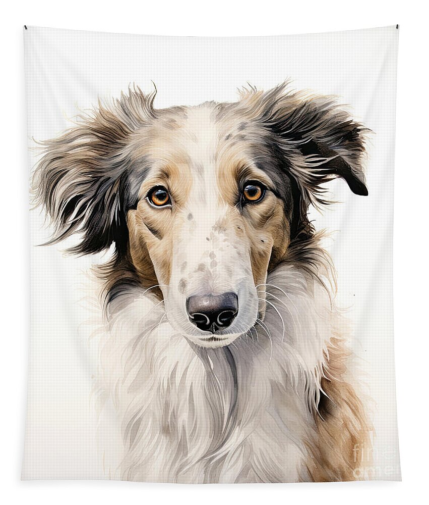 “Fluffy Borzoi puppy lying down – Borzoi dog for sale with cream and white coat”